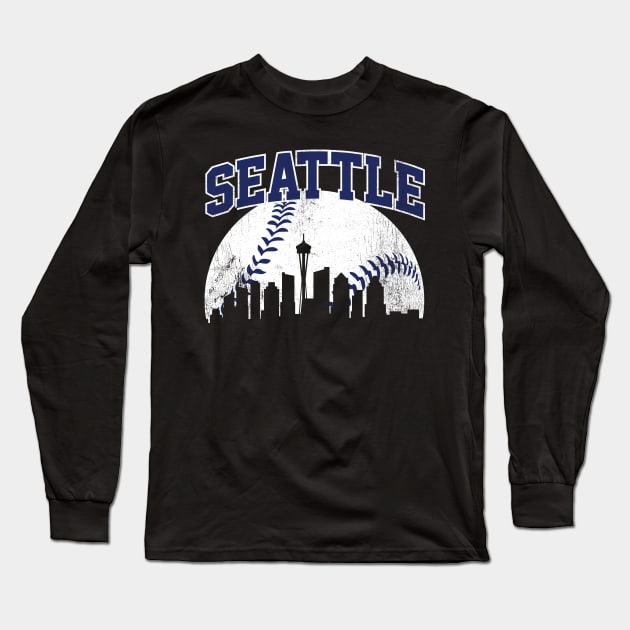 Vintage Seattle Skyline City Gameday Retro Vintage Long Sleeve T-Shirt by DetourShirts